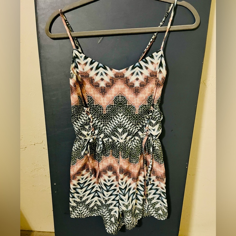Bohemian Print Romper with Adjustable Spaghetti Straps